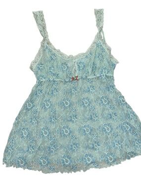 Victoria Secret Angels Vintage Light Blue Floral Lace Chemise Medium